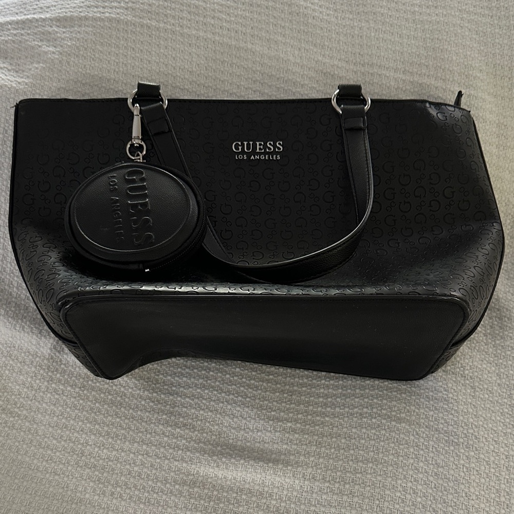 GUESS Black Embossed Tote with Pouch